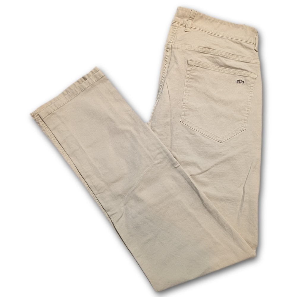 Stio Mens Jeans Khaki 34x33 34L Canvas Twill Stretch Organic Cotton Tapered